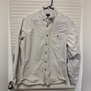 J. Crew Light Gray Casual Button-Down Shirt with brown elbow patches